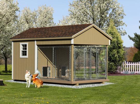8x14 residential kennel in tan and brown