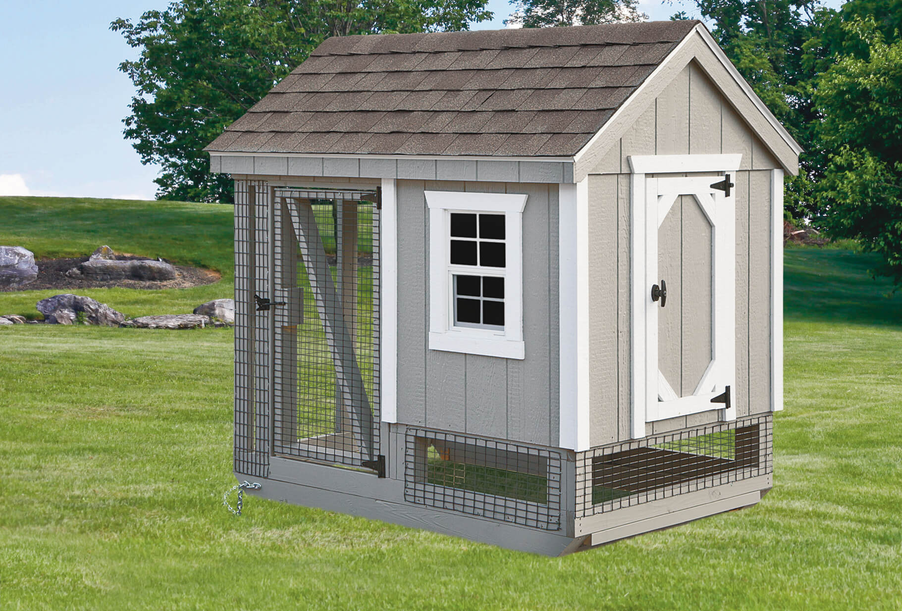 Exterior of a 4x6 A-Frame Combination chicken coop