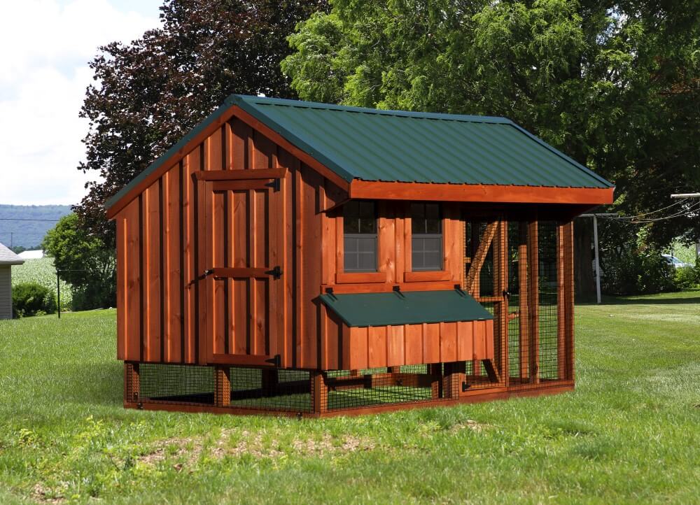 Exterior front view of a 7x12 Quaker Combination chicken coop