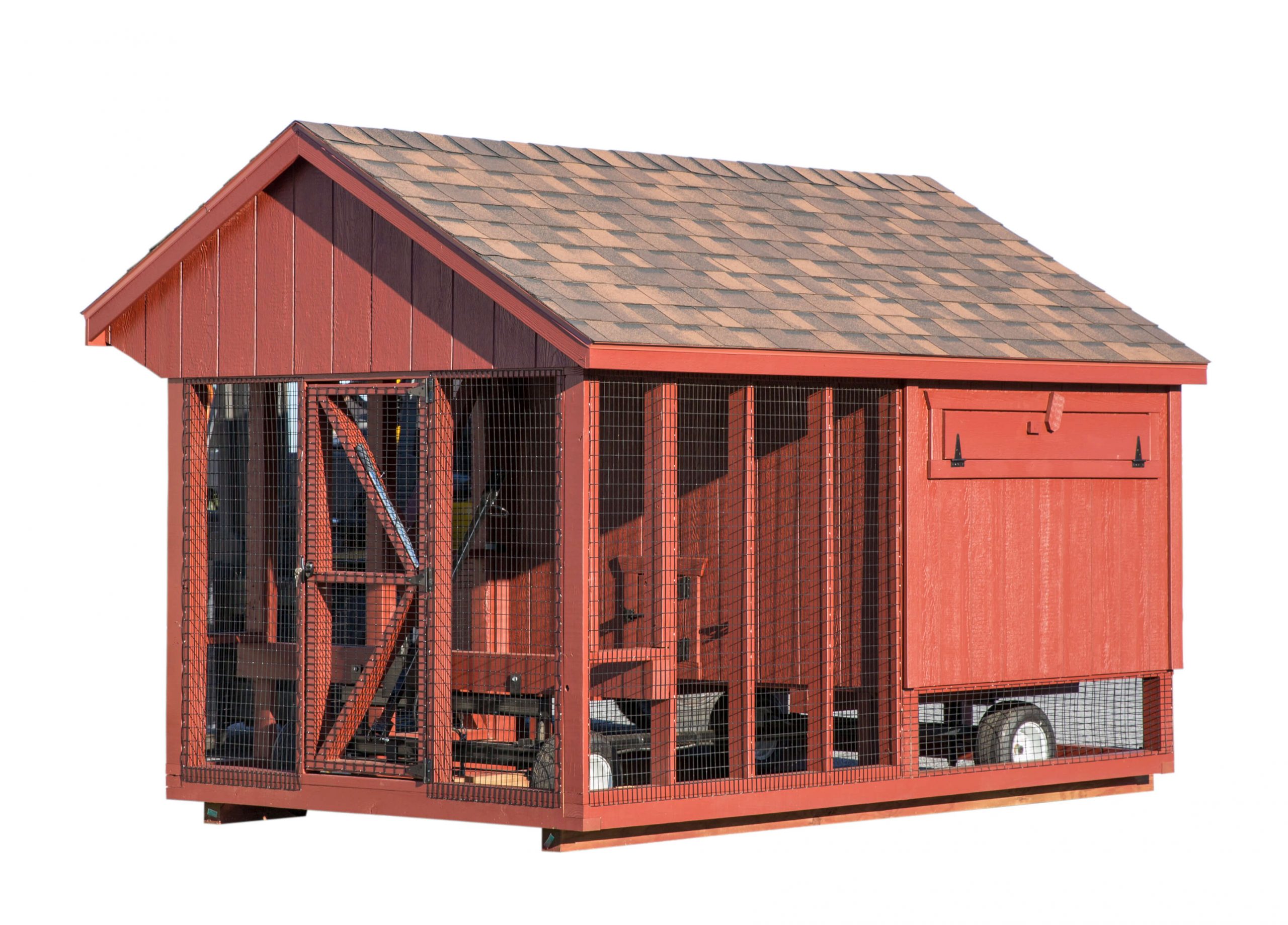 Exterior back view of a 7x12 Quaker Combination chicken coop
