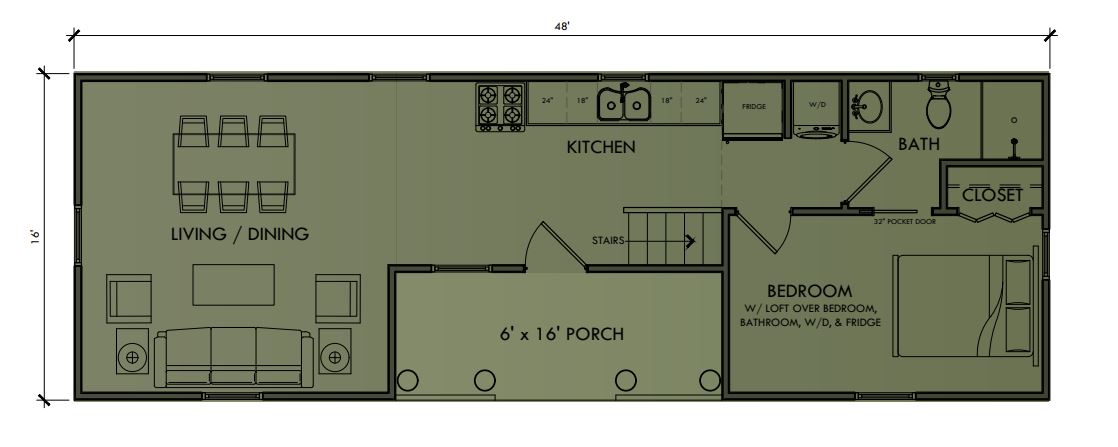 16x48 Teton Log Cabin floorplan