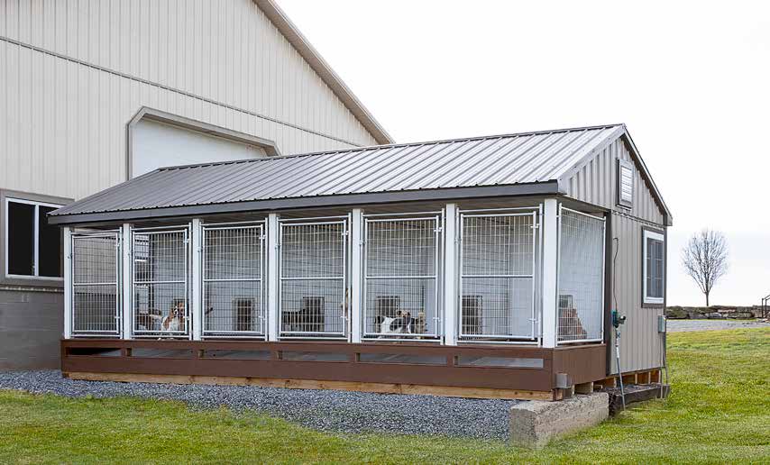 14x24 Commercial Kennel with gray metal roofing, and gray siding.