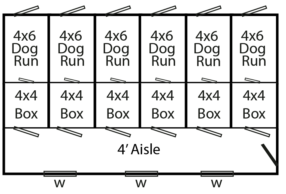 Floor plan of a 14x24 dog kennel