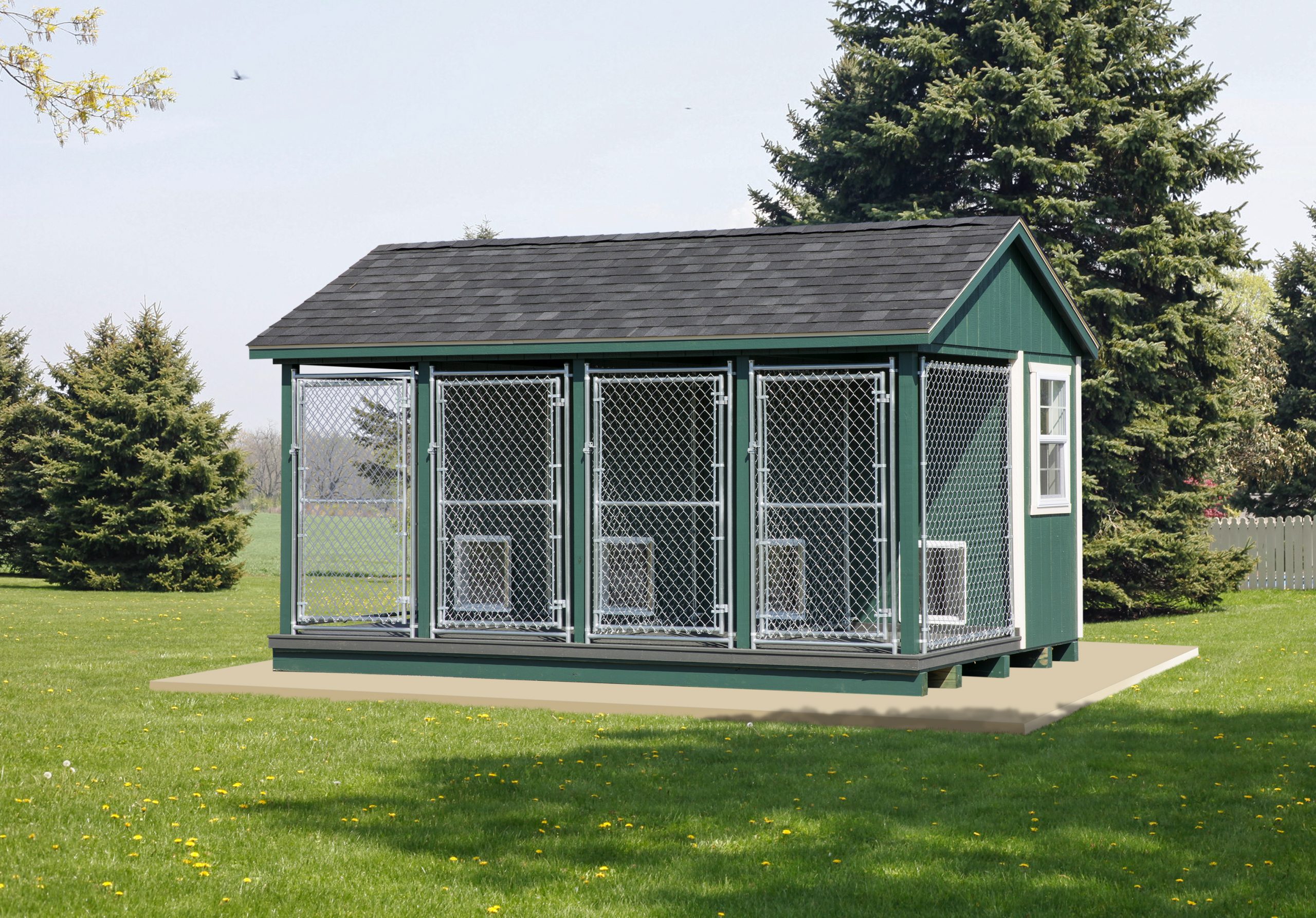 10x16 Commercial Kennel with 4 dog runs