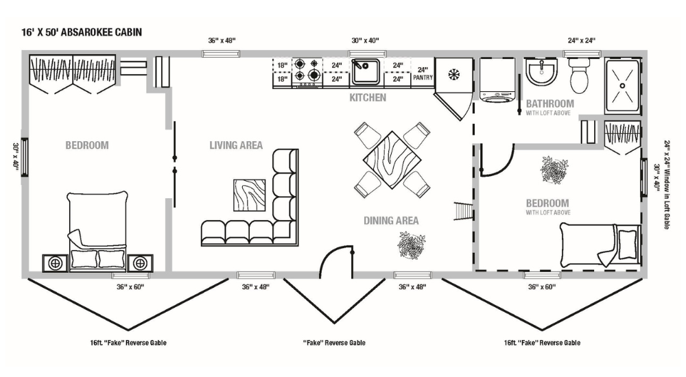 16x50 Absarokee log cabin floorplan