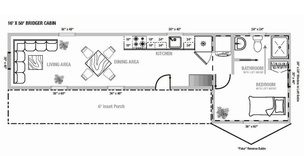 16x50 Bridger Log Cabin floorplan