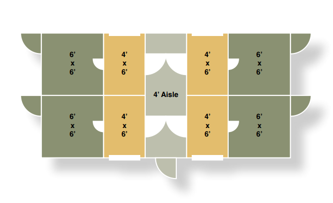 12x24 4-box commercial kennel floor plan