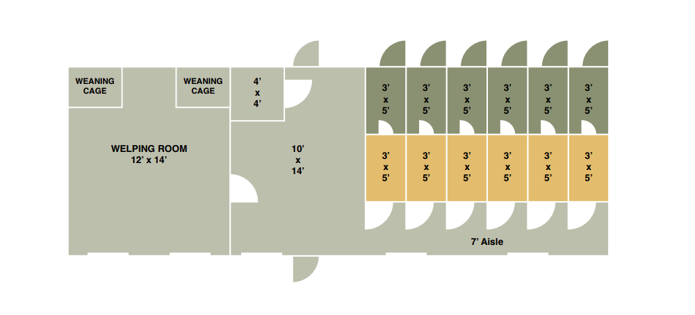 14x40 6-run commercial kennel floor plan