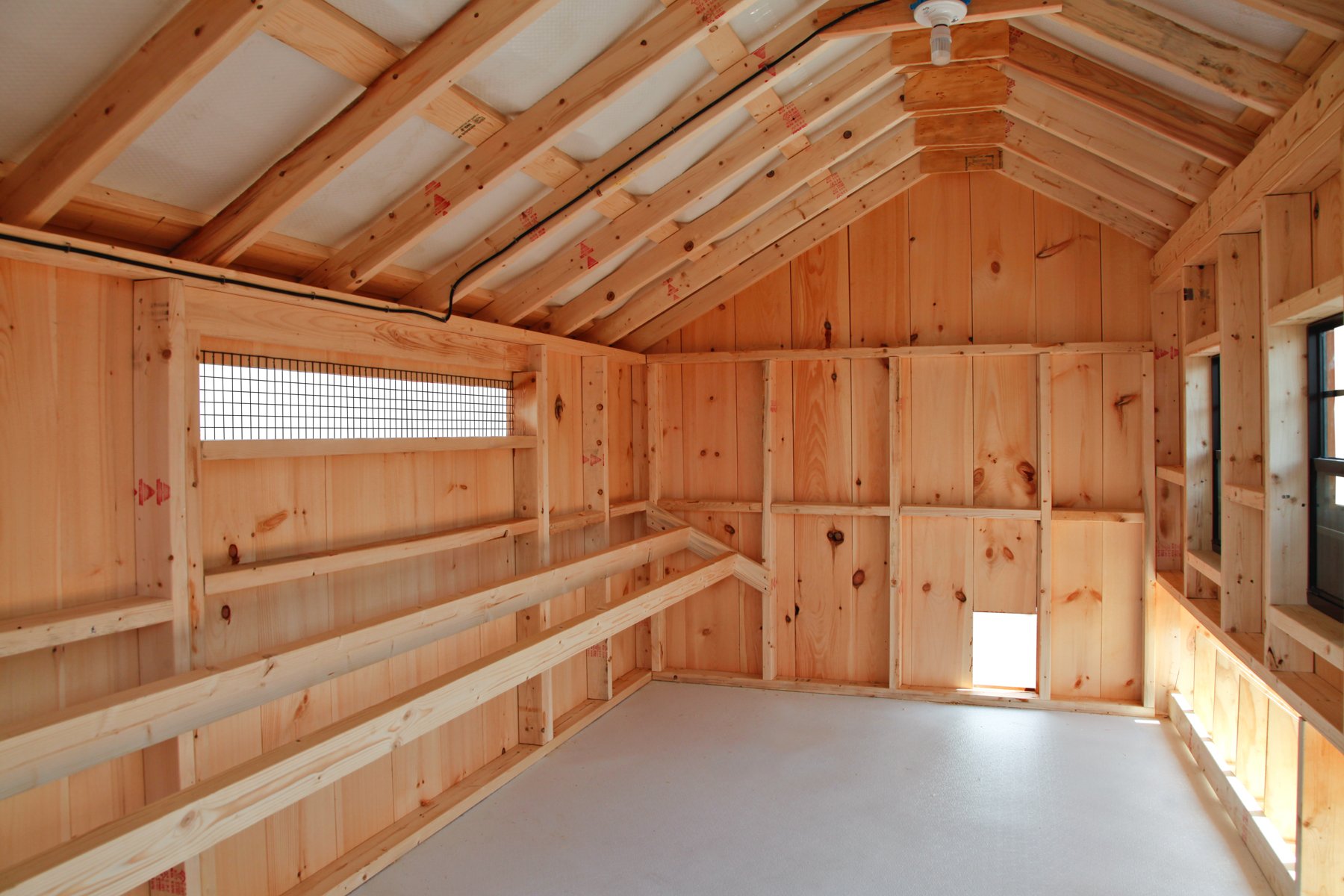 Interior of a 7x12 Quaker chicken coop