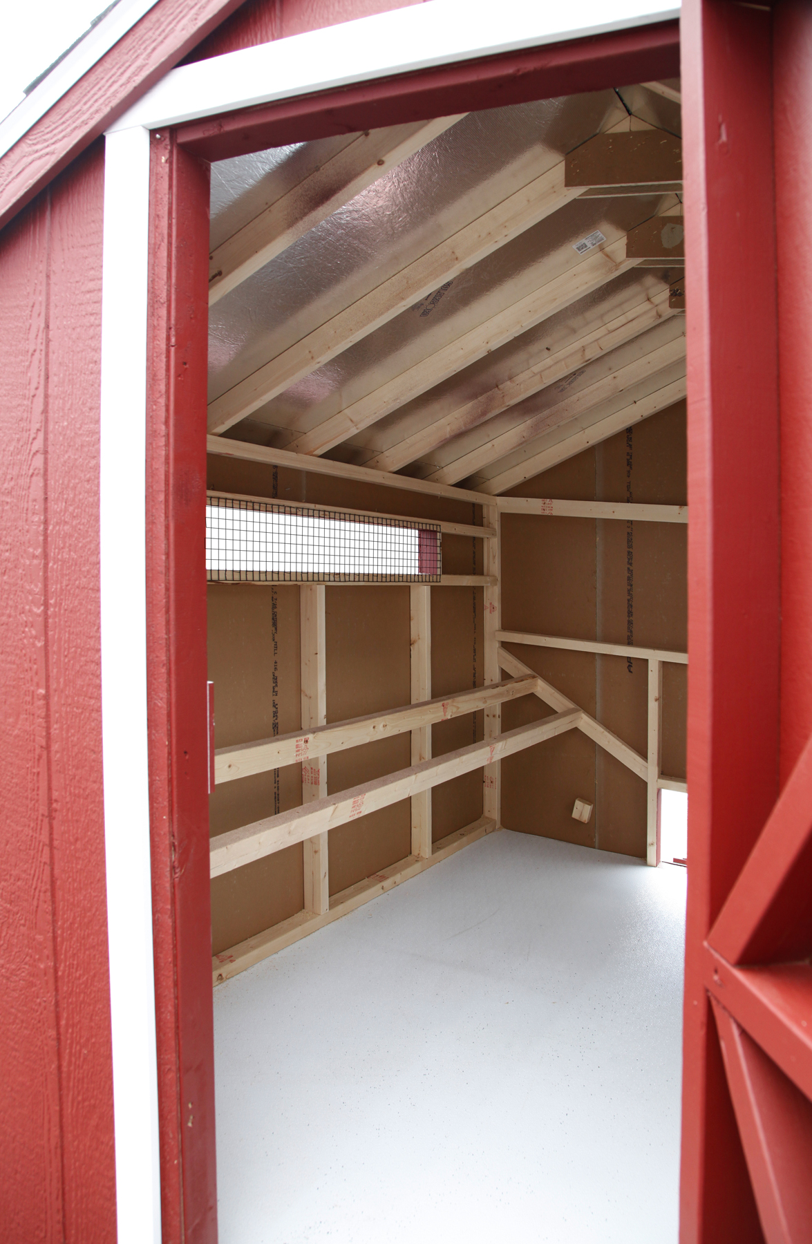 Interior of a 5x8 Quaker chicken coop
