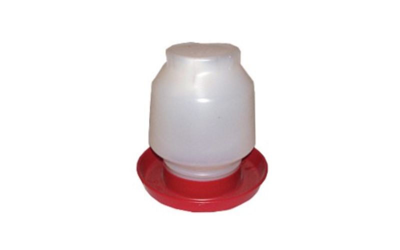 Red and white 1 gallon chicken coop waterer