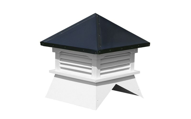 Small cupola with vents, a white base, and dark roofing