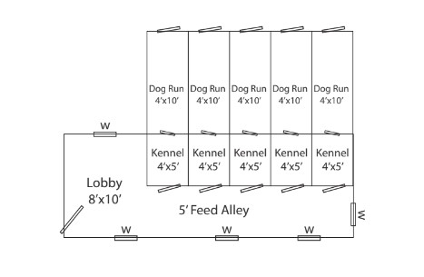 Layout floorplan of a 20x28 dog kennel
