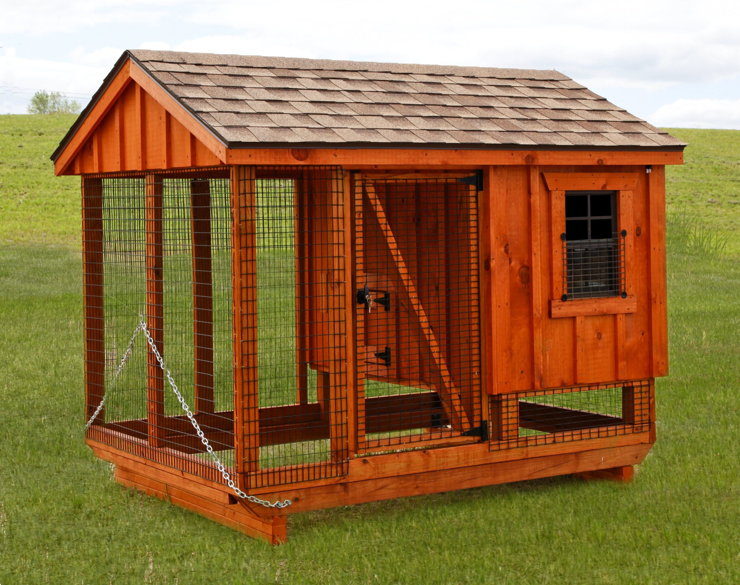 Exterior of a 5x7 A-Frame Combination chicken coop