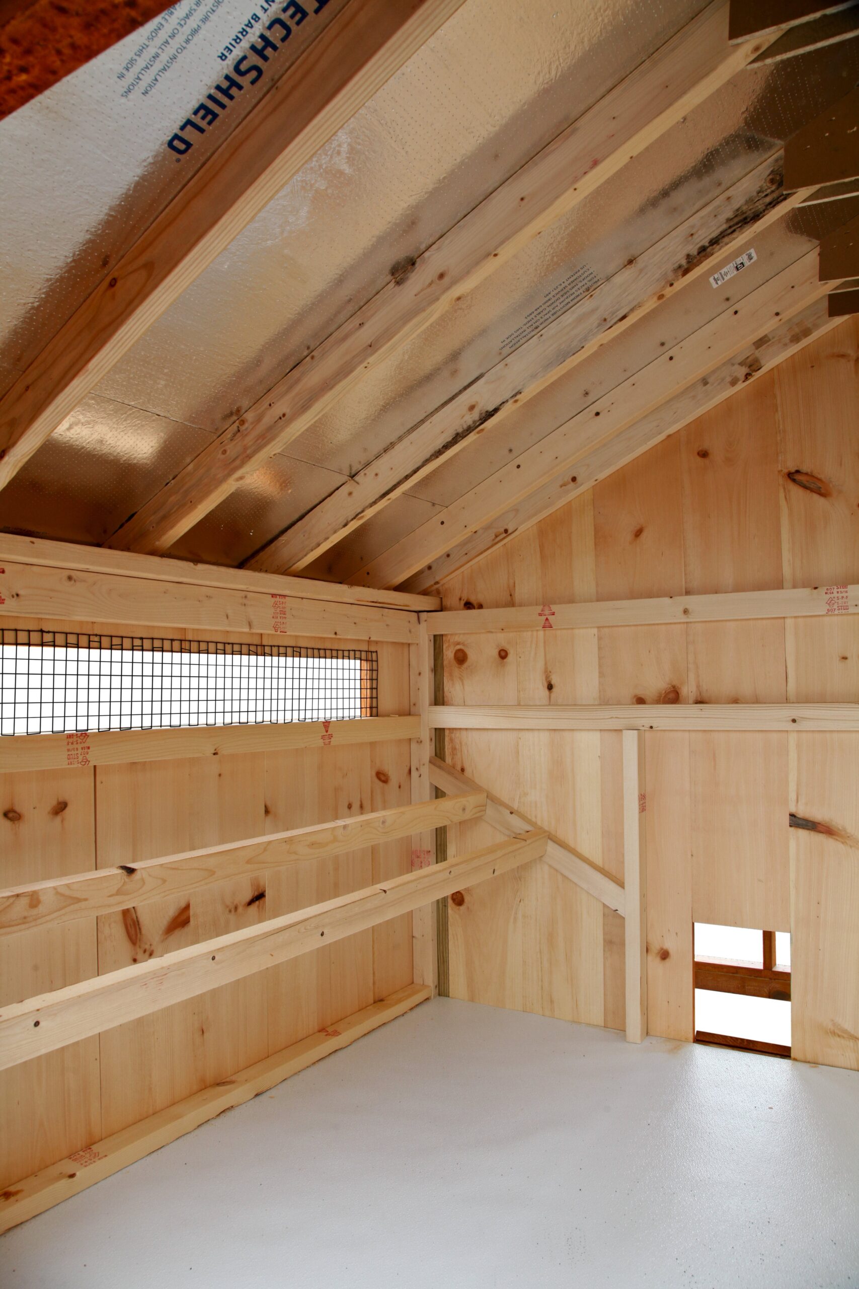 Interior of a 6x12 Quaker Combination chicken coop