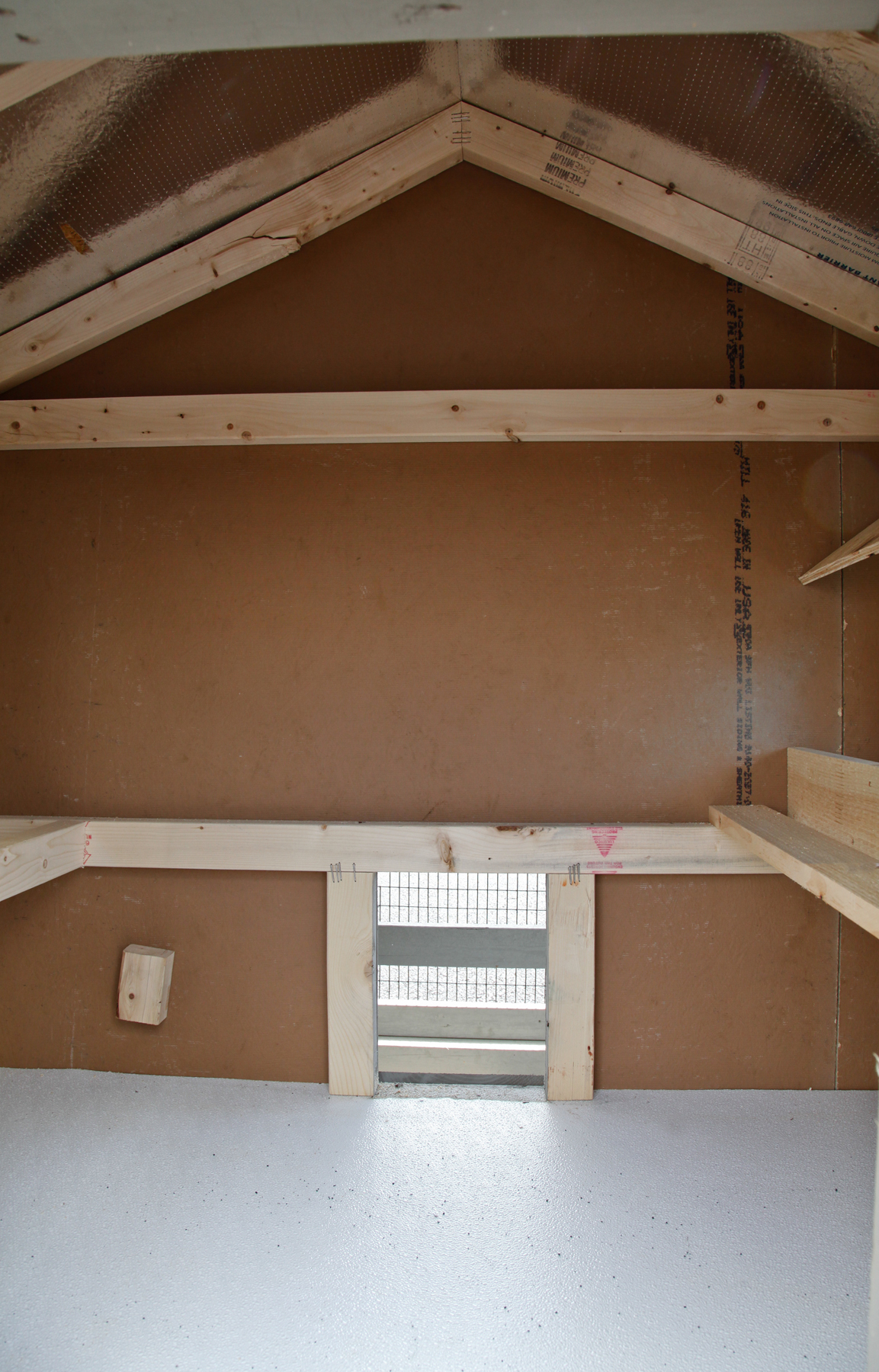 Interior of a 5x7 A-Frame Combination chicken coop