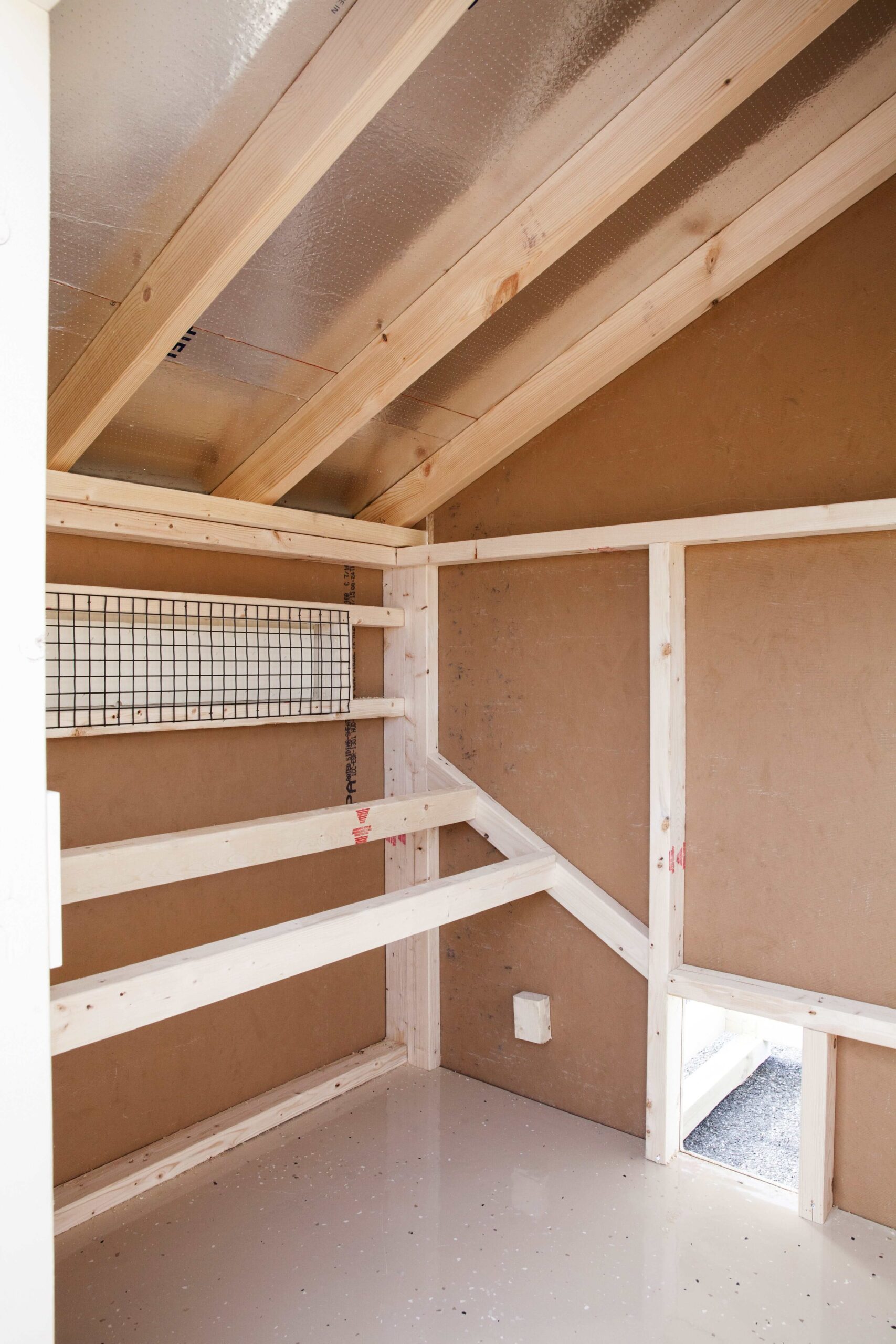 Interior of a 6x10 Quaker Combination chicken coop