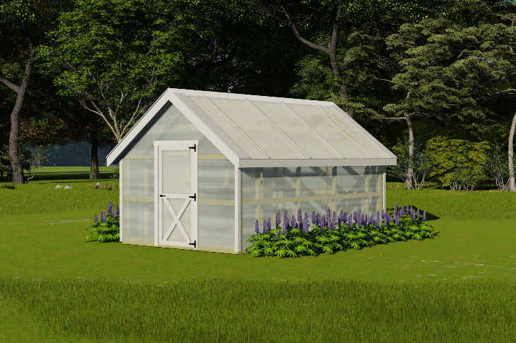 Exterior of a white Garden Greenhouse