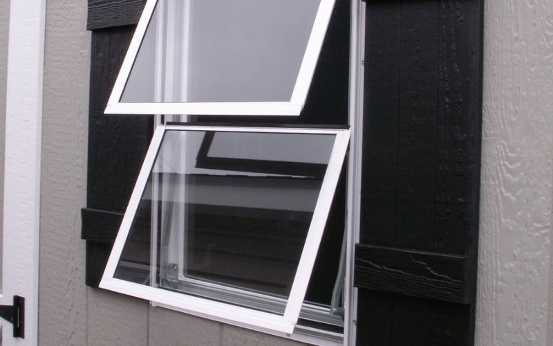 Opened Aluminum Jalousie Window with black shutters