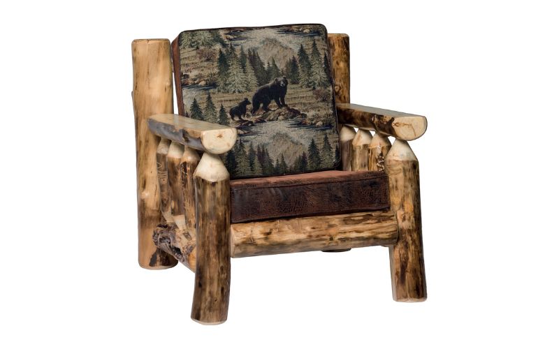 Aspen Collection Arm Chair with a brown cushion and bear print pillow