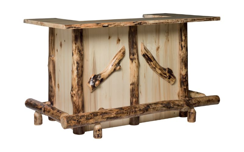 Front view of the Aspen Collection's Bar with wood log accents