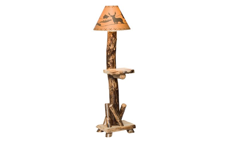 Aspen Collection Floor Lamp with Shelf and deer print lamp shade