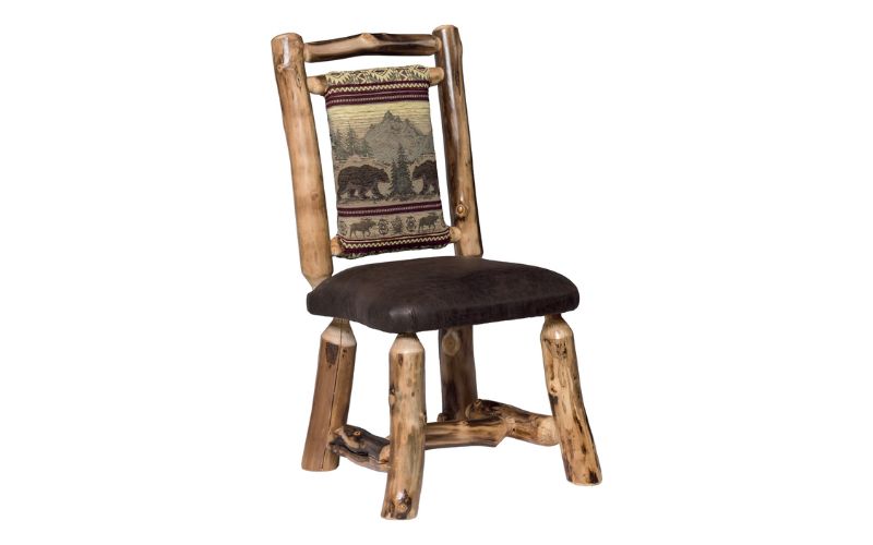 Aspen Collection Dining Chair with brown padded seat and padded back with bear print