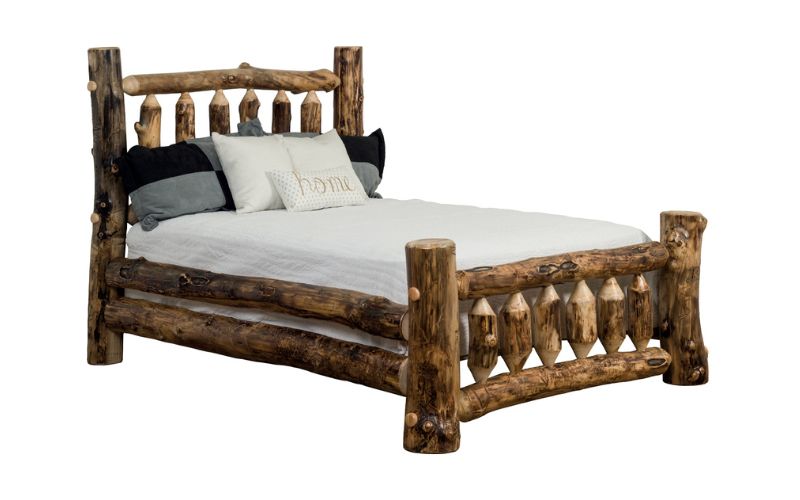 Aspen Collection Queen Aspen Bed with wood accents and white bedding