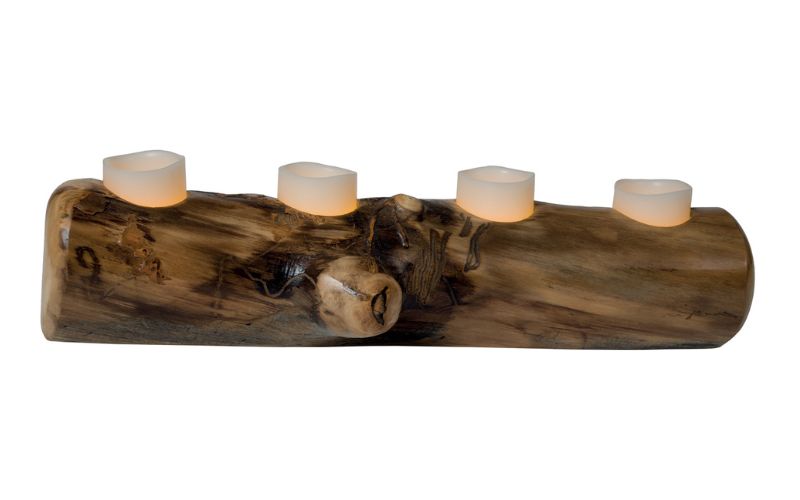 Wooden Aspen Collection Together 4-Candle Holder with 4 flameless candles