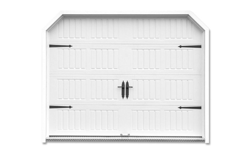 Carriage overhead door in white with black hinges