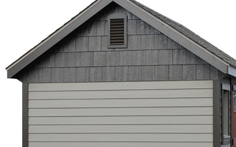 Close up of a cedar impressions gable in gray