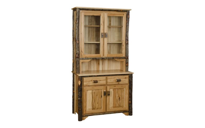Hutch with 2 sets of cabinets, an open shelf, and 2 drawers