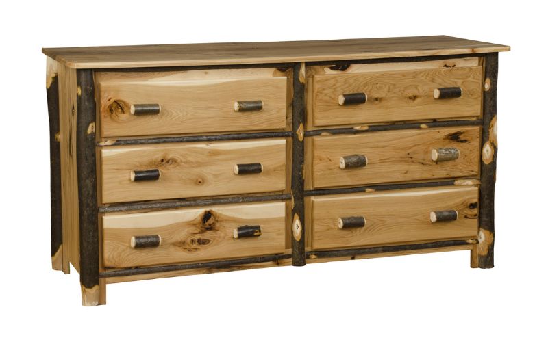 Hickory Collection 6 Drawer wide Dresser made with real wood