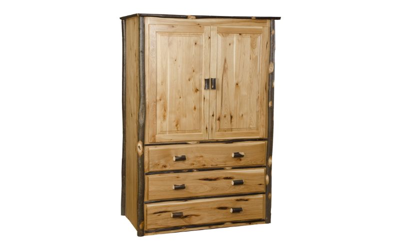 Hickory Collection Armoire with a set of cabinets and 3 drawers