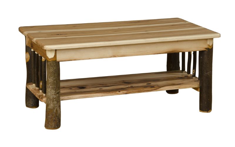 Hickory Collection Coffee Table with a lower shelf and real wood legs