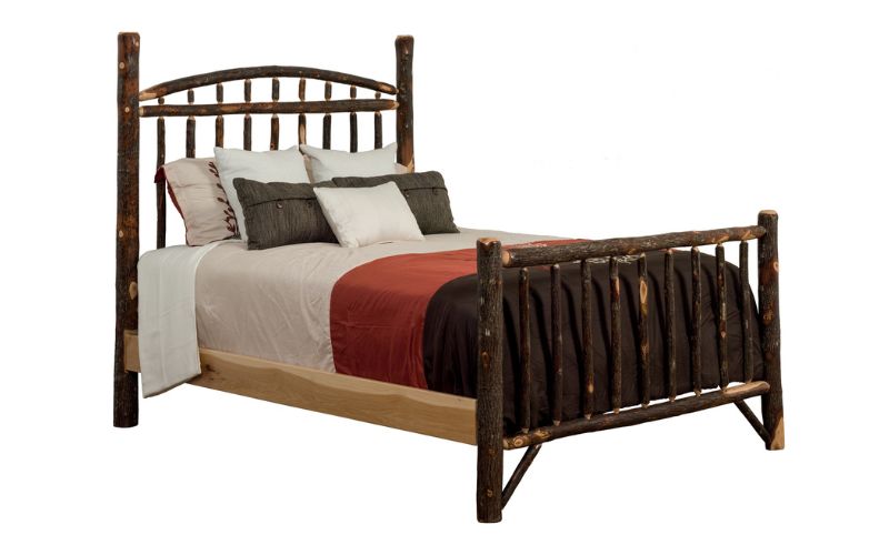 Hickory Collection Dakota Bed with red, white, and brown bedding
