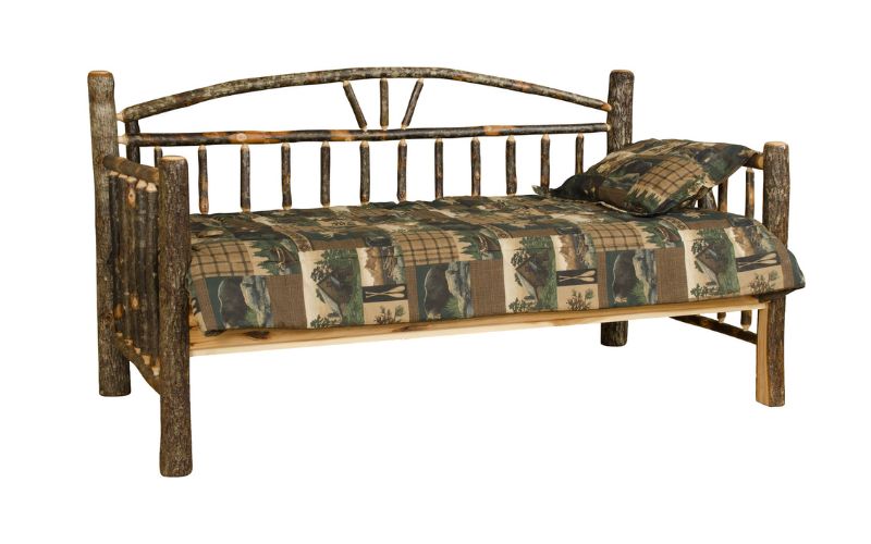 Hickory Collection Day Bed with cabin pattern bedding