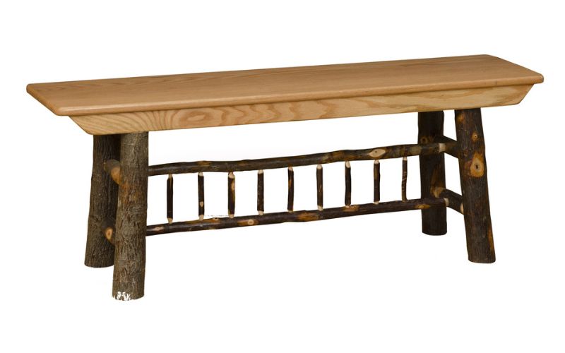 Bench with light-colored wood and branch base