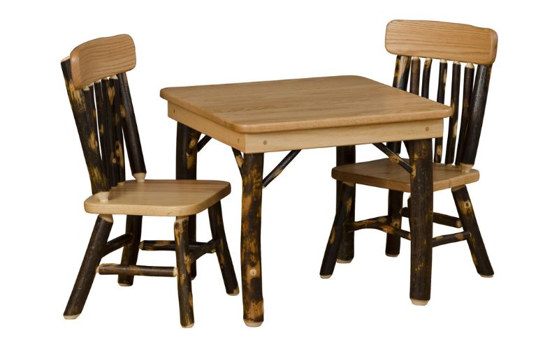 Kid-sized square wood table and 2 wood chairs