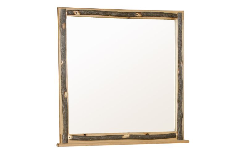 Hickory Collection Mirror framed by wood sticks