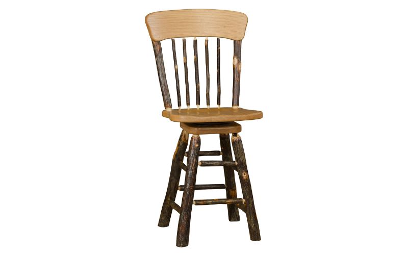 Wood side barstool with a branch base and oak back