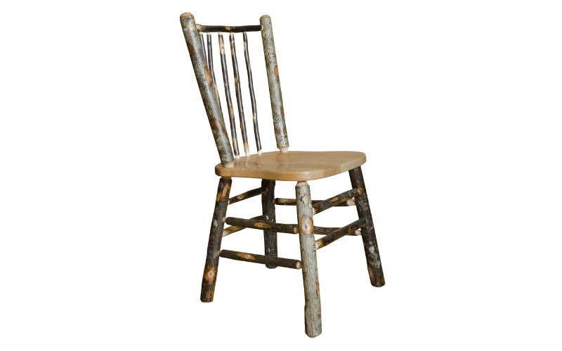 Dining side chair with a stick back and real wood accents