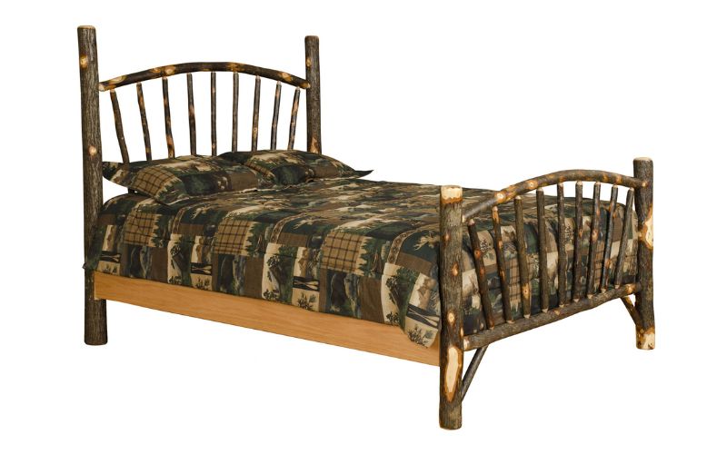 Hickory Collection Sunburst Bed with cabin pattern bedding and real wood accents