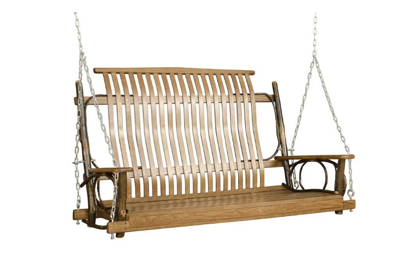 Wood swing with curved back and twig decorative accents