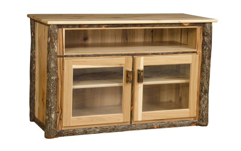 TV stand with branch accents, 1 shelf, and a set of glass cabinets