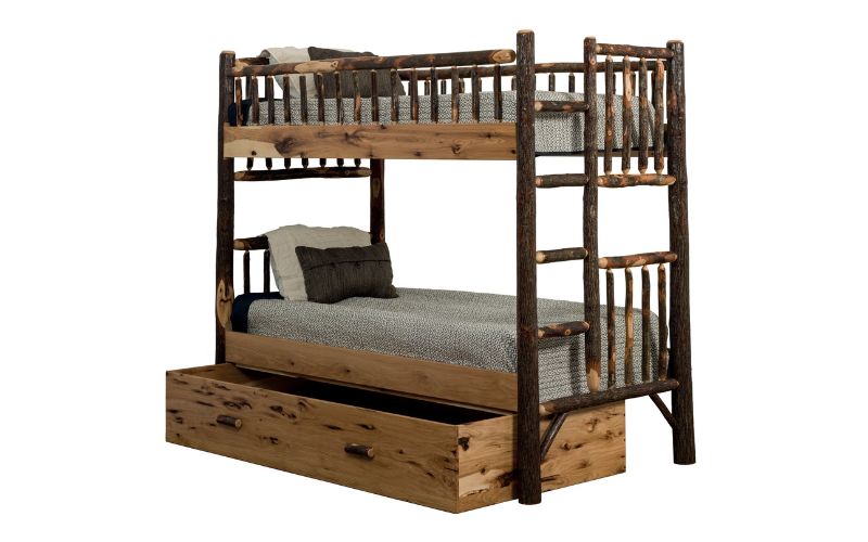 Hickory Collection Twin-Over-Twin Bunk Bed with Trundle and a built-in ladder