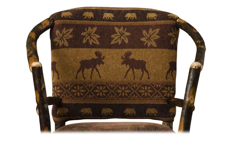 Brown fabric pattern with bears, leaves, and moose