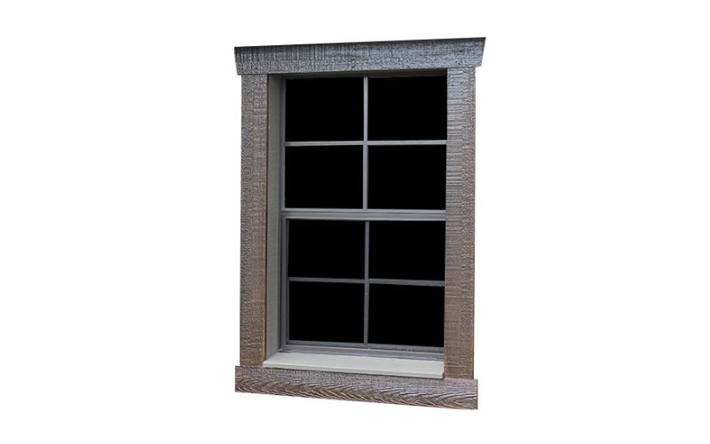 Inset Slider Window with brown wood trim
