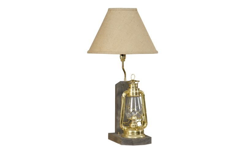 Hickory Collection Table Lamp with a lantern base and a beige lampshade