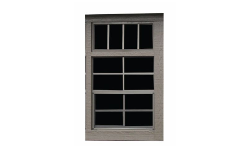 Slider Window with Transom Window and tan wood trim